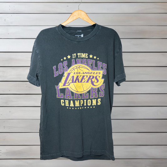 Vintage Dark Grey Los Angeles Lakers 17-Time Champions T-Shirt (Adult Medium)